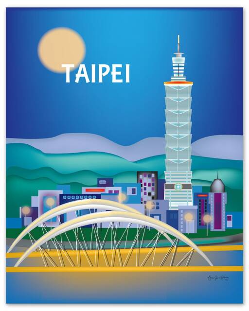 Taipei Skyline Print, Taiwan Vertical Travel Art Office Map, Poster Style E8-O-Tai - image 1