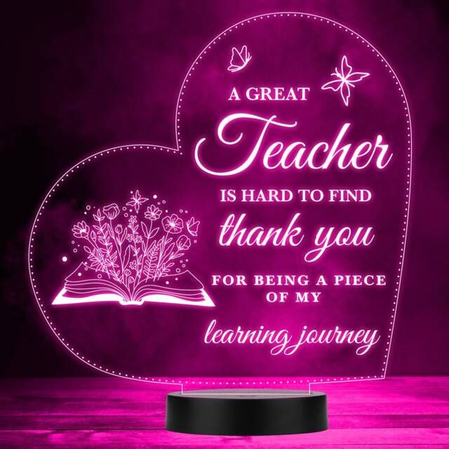 Floral Book A Great Teacher Thank You Butterfly Heart Led Colour Night Light - image 1