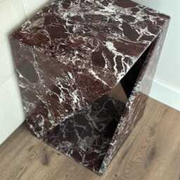 Rosso Levanto Marble Side Table Handmade Natural Stone Nightstand - thumbnail 3