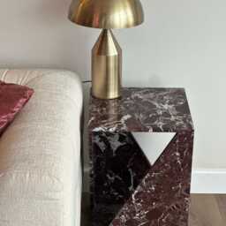 Rosso Levanto Marble Side Table Handmade Natural Stone Nightstand - thumbnail 4
