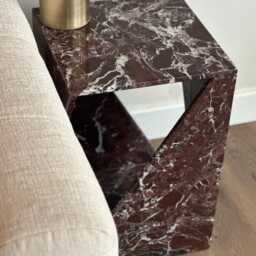 Rosso Levanto Marble Side Table Handmade Natural Stone Nightstand - thumbnail 2