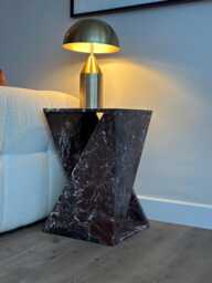 Rosso Levanto Marble Side Table Handmade Natural Stone Nightstand - thumbnail 1
