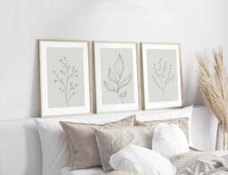 Sage Green Bedroom Prints, Neutral Wall Set Of 3 Botanical Beige Home Decor, Living Room Art - thumbnail 1