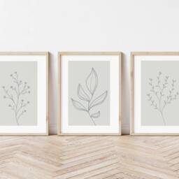 Sage Green Bedroom Prints, Neutral Wall Set Of 3 Botanical Beige Home Decor, Living Room Art - thumbnail 2