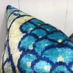 Ikat Silk Pillow Cover - 24x24, Handwoven Floral Cushion - thumbnail 3