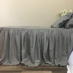 Industrial Rustic Medium Grey Bedspread, Grey Bed Cover, Linen Ruffle Bedding, Linen Shabby Chic Bed Cover - thumbnail 2
