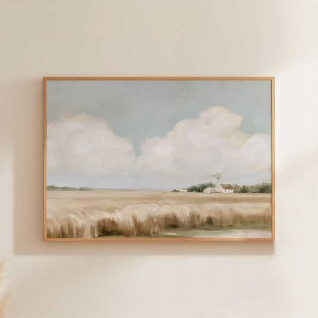 Wheat Field Poster, Windmill Landscape Print, Country Wall Art, Paper - image 1