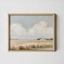 Wheat Field Poster, Windmill Landscape Print, Country Wall Art, Paper - thumbnail 3
