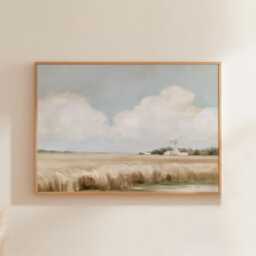 Wheat Field Poster, Windmill Landscape Print, Country Wall Art, Paper - thumbnail 1