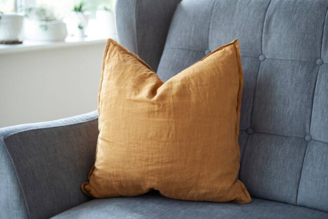 Mustard Yellow Linen Pillow Cover Handmade Throw Pillow, Custom Size & Color - image 1