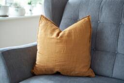 Mustard Yellow Linen Pillow Cover Handmade Throw Pillow, Custom Size & Color - thumbnail 1