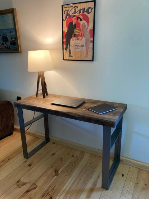 Reclaimed Wood Desk Handmade Modern Console Table, Steel Frames - image 1