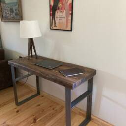 Reclaimed Wood Desk Handmade Modern Console Table, Steel Frames - thumbnail 2