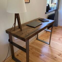 Reclaimed Wood Desk Handmade Modern Console Table, Steel Frames - thumbnail 3