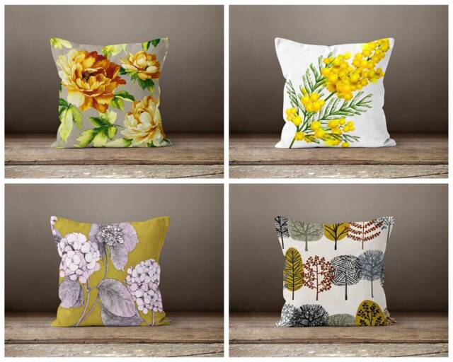 Grey Yellow White Floral Pillow Case/Flower Farmhouse Pillow/Decorative Throw Pillow/Leave Pattern Pillowcase/Summer Trend Pillows/Home Gift - image 1