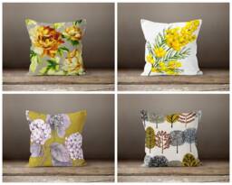 Grey Yellow White Floral Pillow Case/Flower Farmhouse Pillow/Decorative Throw Pillow/Leave Pattern Pillowcase/Summer Trend Pillows/Home Gift - thumbnail 1