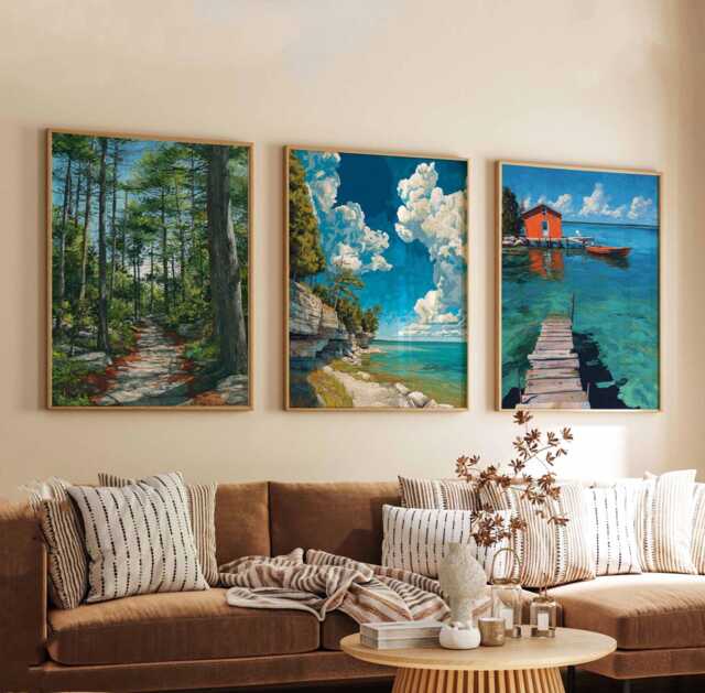 Set Of 3 Door County Posters, Wisconsin Wall Art Prints, Travel Poster Set, Coastal Landscape Lake Michigan Posters - image 1