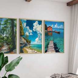 Set Of 3 Door County Posters, Wisconsin Wall Art Prints, Travel Poster Set, Coastal Landscape Lake Michigan Posters - thumbnail 3