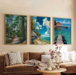 Set Of 3 Door County Posters, Wisconsin Wall Art Prints, Travel Poster Set, Coastal Landscape Lake Michigan Posters - thumbnail 1