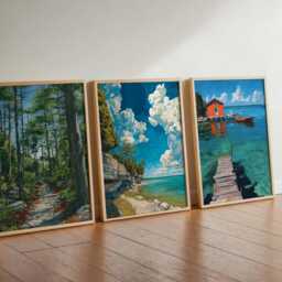 Set Of 3 Door County Posters, Wisconsin Wall Art Prints, Travel Poster Set, Coastal Landscape Lake Michigan Posters - thumbnail 2