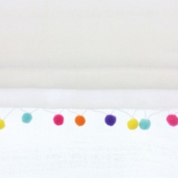 White Natural Linen Flat Roman Shade With Multi Color Pom Pom, Cl1010 - thumbnail 3