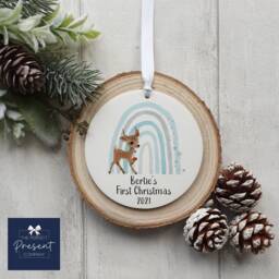 Personalised First Christmas Decoration - Baby Girl's Gift Rainbow Reindeer - thumbnail 2