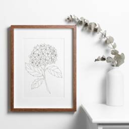 Hydrangea Fine Art Print, Minimal Floral Stitched Line For Modern Home Decor , Flower Prints, Black & White Minimalist Wall - thumbnail 2