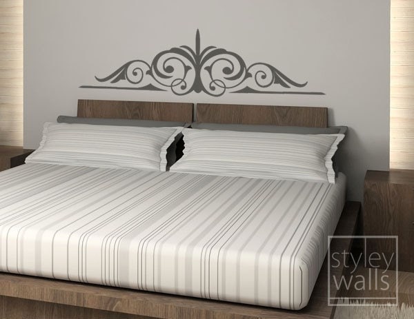Swirly Bed Headboard Vinyl Wall Decal, Room Head Sticker, Vintage Decor - image 1