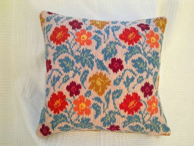 Hand Embroidered Pillow Cover Wool Floral Multicolored Flowers Hand Made Throw - image 1