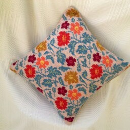 Hand Embroidered Pillow Cover Wool Floral Multicolored Flowers Hand Made Throw - thumbnail 2