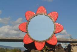 Poppy Flower Mirror, Red Wall Mirror, Decorative Large Round Mirrors, Eclectic Poppy Flower Decor, Shaped Mirror - thumbnail 1