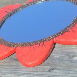 Poppy Flower Mirror, Red Wall Mirror, Decorative Large Round Mirrors, Eclectic Poppy Flower Decor, Shaped Mirror - thumbnail 4