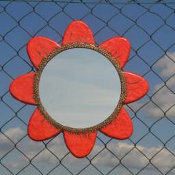 Poppy Flower Mirror, Red Wall Mirror, Decorative Large Round Mirrors, Eclectic Poppy Flower Decor, Shaped Mirror - thumbnail 3