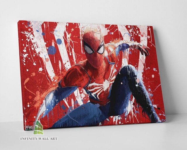 Spiderman Splatter Canvas Art Children Kids Nursery Wall Print Picture Home Decor -C568 - image 1