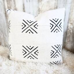 White Mud Cloth Pillow Cover, Hand-Dyed African Fabric - thumbnail 1