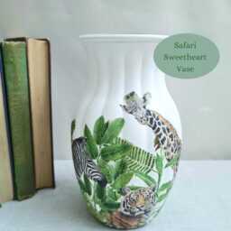 Safari Elephant Animal Ribbed Glass Vase, Jungle Wild Animals Home Decor, Hand Decorated - thumbnail 3
