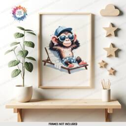 Kids Surfing Monkey Wall Art - Set Of 3 Posters - Children Surfer Kid Surf Nursery Decor Ocean Artwork Illustration Surfboard - thumbnail 3