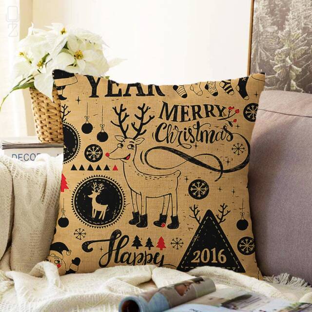 Christmas Chenille Cushion Cover Brown & Black Reindeer Pillow - image 1