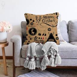 Christmas Chenille Cushion Cover Brown & Black Reindeer Pillow - thumbnail 2