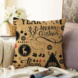 Christmas Chenille Cushion Cover Brown & Black Reindeer Pillow - thumbnail 1