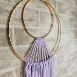 Lavender Yarn Wall Hanging, Metal Ring Boho Hanging - thumbnail 3