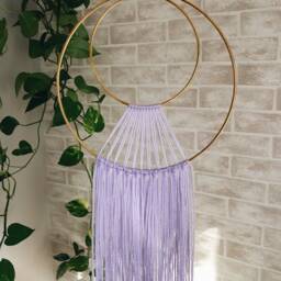 Lavender Yarn Wall Hanging, Metal Ring Boho Hanging - thumbnail 2