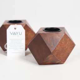 Geometric Hand Carved Rosewood Candle Holders - Set Of 2 - thumbnail 4