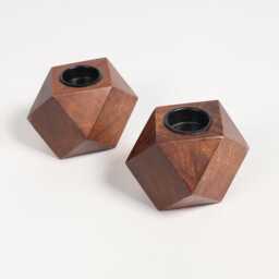 Geometric Hand Carved Rosewood Candle Holders - Set Of 2 - thumbnail 3
