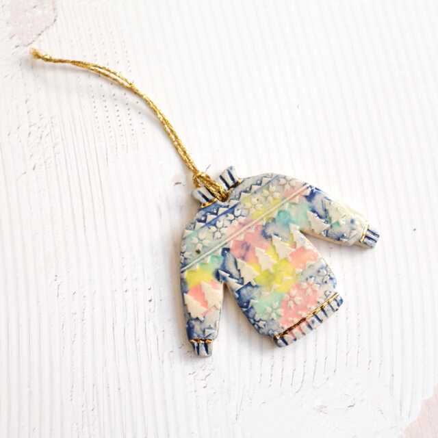 Handmade Ceramic Christmas Jumper Ornament With Colourful Glazes Stoneware Clay Xmas Decor - image 1