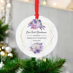 Personalised First Christmas Married Wedding Gift As Mr Mrs Gift Newlywed Wreath Floral Mdf Or Ceramic Acrylic Round Ornament Keepsake - thumbnail 3