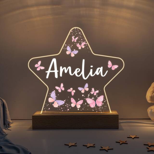 Personalised Led Butterfly Star Lamp, Kids Night Light Gift, Baby Girl Light, Birthday Gifts For Kids, Bedroom Nursery - image 1