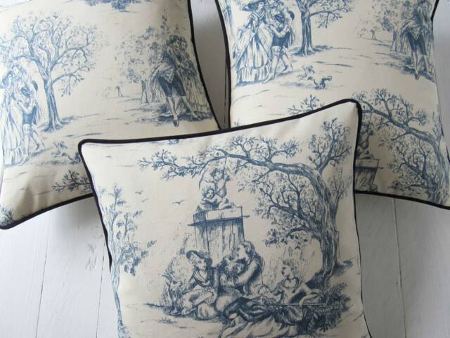 Pillow Case 40x40cm Made Of Blue Toile De Jouy French Country Style Scene Cushion Cover Beige Bedroom Decoration - image 1