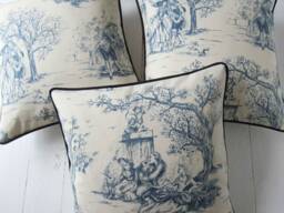 Pillow Case 40x40cm Made Of Blue Toile De Jouy French Country Style Scene Cushion Cover Beige Bedroom Decoration - thumbnail 1