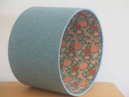 Blue William Morris Lampshade Floral Red & Pink Lining Duck Egg Tweed Style Fabric Drum Shade Ceiling Pendant Or Table Floor Various Sizes